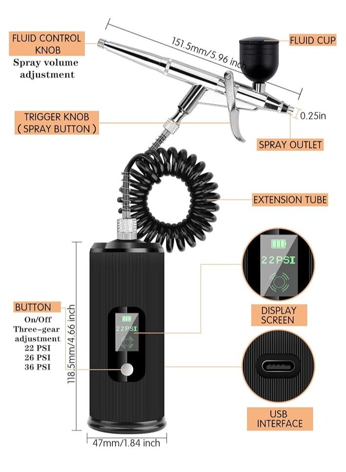 Airbrush Kit Airbrush Modelism Airbrush Portable Wireless Rechargeable Airbrush with Compressor for Manicure, Tattoo, Makeup, Painting, Crafts  - Image 3