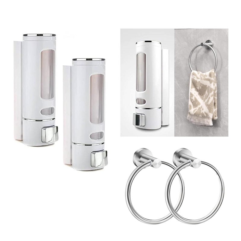 SELLZY Superior Stainless Steel Napkin Round Towel Ring Hanger (6inch) + Wall Mount Transparent Liquid Soap Dispenser (350ml) for Kitchen Wash Area Bathroom Accessories (2Set) - Image 1