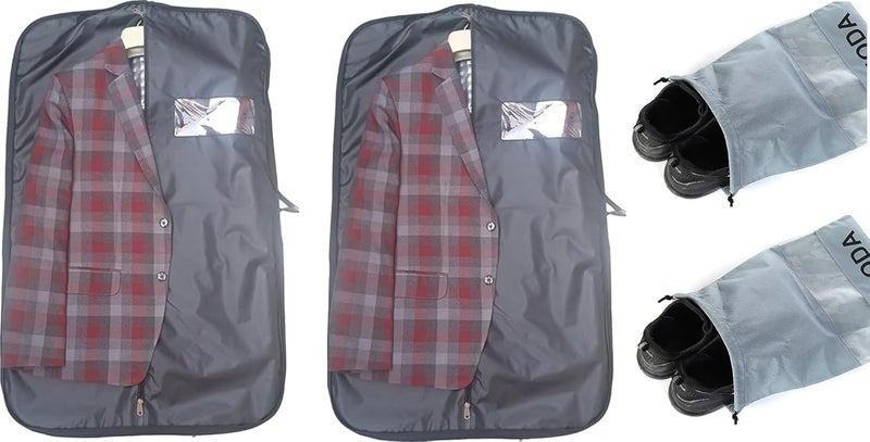 Demoda Demoda Black Premium Waterproof Polyester Suit CoverCoat CoverGarment CoverJacket CoverWardrobe Organizer Travel Garment Bag With ZipBlack38without hanger Pack of 2 covers and 2 Shoe Bags - Image 1