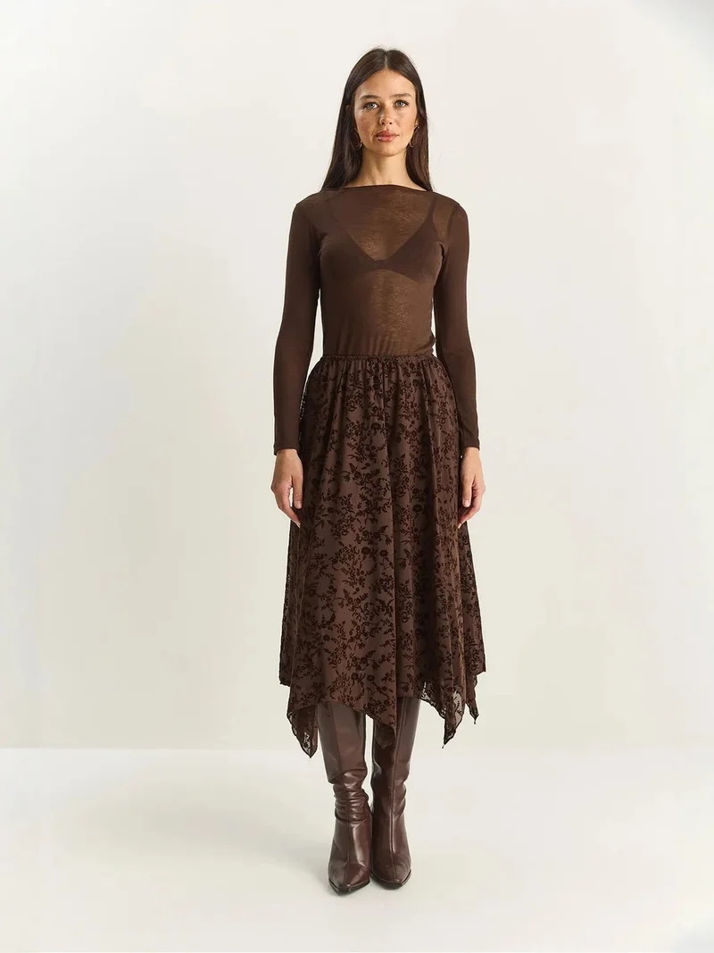 بيانكو لوتشي LUCCI High Waist Asymmetric Midi Skirt