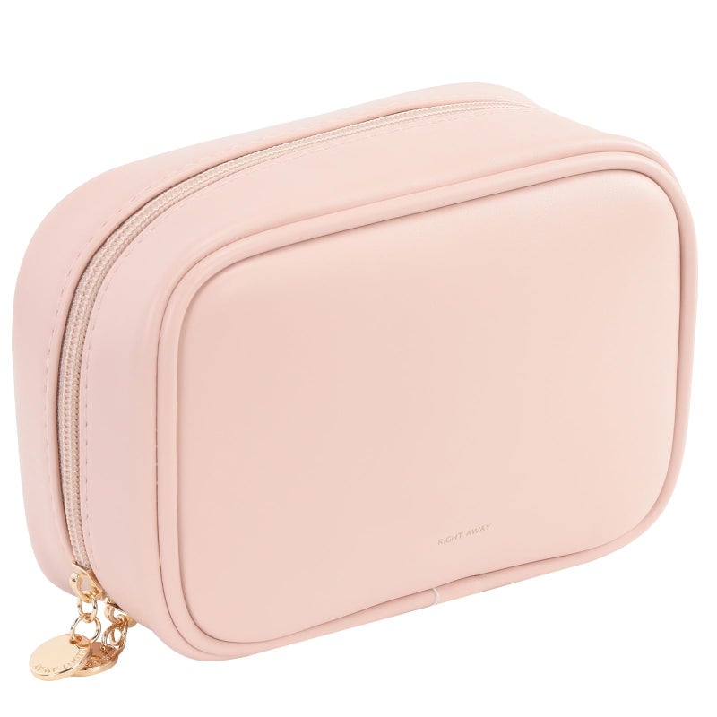 RIGHT AWAY Small Makeup Bag for Purse,Cosmetic Bag Organizer for Women,Waterproof PU Leather Make Up Pouch Toiletry Bag with Pockets,Portable Makeup Case for Travel Accessories&Accessories(Pink) - Image 1