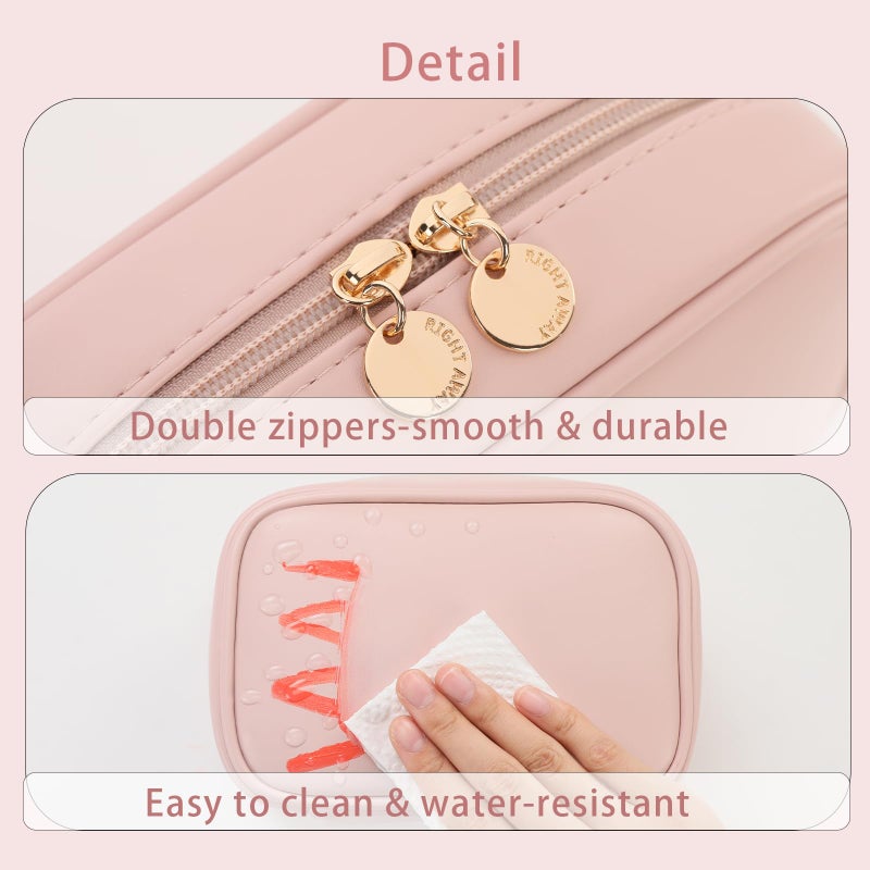 RIGHT AWAY Small Makeup Bag for Purse,Cosmetic Bag Organizer for Women,Waterproof PU Leather Make Up Pouch Toiletry Bag with Pockets,Portable Makeup Case for Travel Accessories&Accessories(Pink) - Image 5
