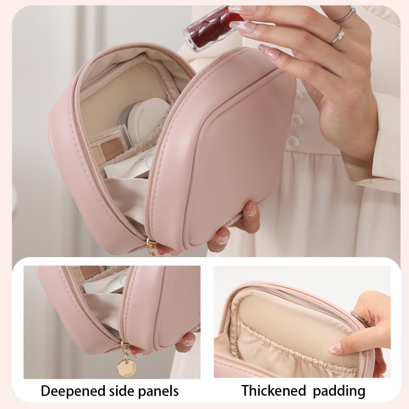 RIGHT AWAY Small Makeup Bag for Purse,Cosmetic Bag Organizer for Women,Waterproof PU Leather Make Up Pouch Toiletry Bag with Pockets,Portable Makeup Case for Travel Accessories&Accessories(Pink) - Image 4