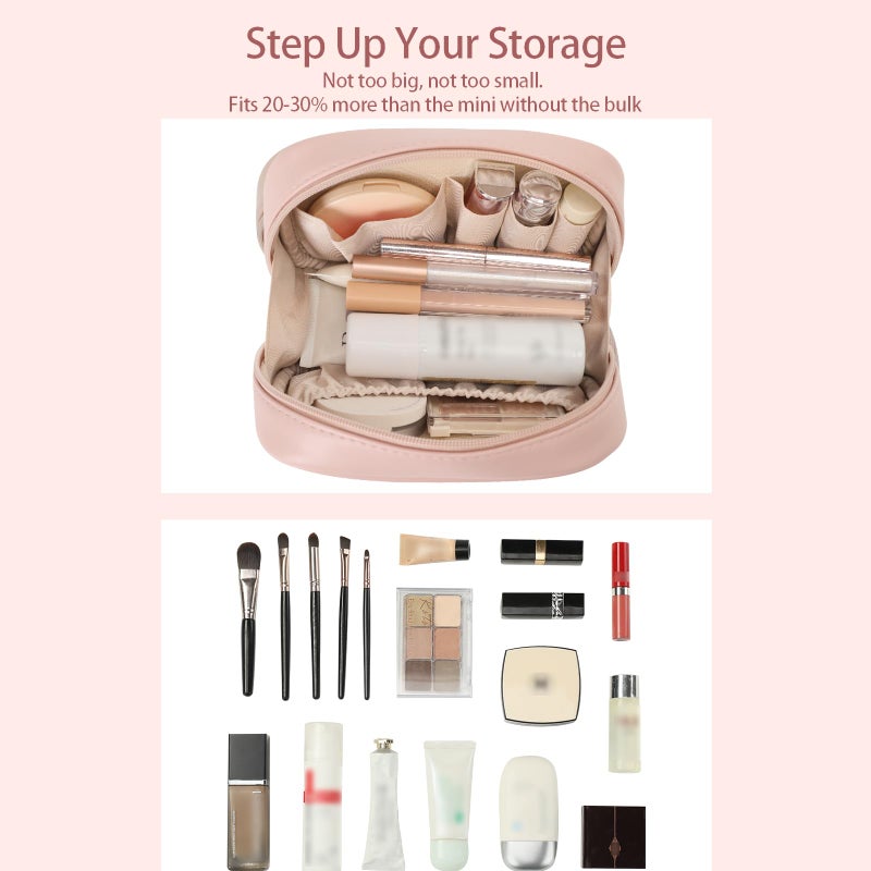 RIGHT AWAY Small Makeup Bag for Purse,Cosmetic Bag Organizer for Women,Waterproof PU Leather Make Up Pouch Toiletry Bag with Pockets,Portable Makeup Case for Travel Accessories&Accessories(Pink) - Image 3