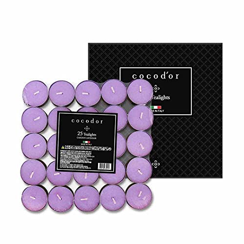 COCODOR Scented Tealight Candles/Garden Lavender / 25 Pack / 4-5 Hour Extended Burn Time/Made in Italy, Cotton Wick, Scented Home Deco, Fragrance, Mother's day - Image 1