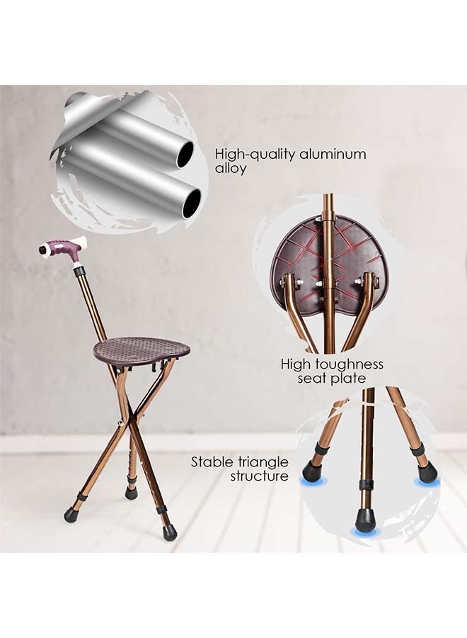 Sakulight عصا المشي مع مقعد، كرسي عكاز مصنوع من سبائك الألومنيوم شديد التحمل مع ضوء LED و3 أرجل قابلة للسحب، عصا مقعد محمولة مضادة للانزلاق، عصا مشي خفيفة الوزن لكبار السن - Image 2