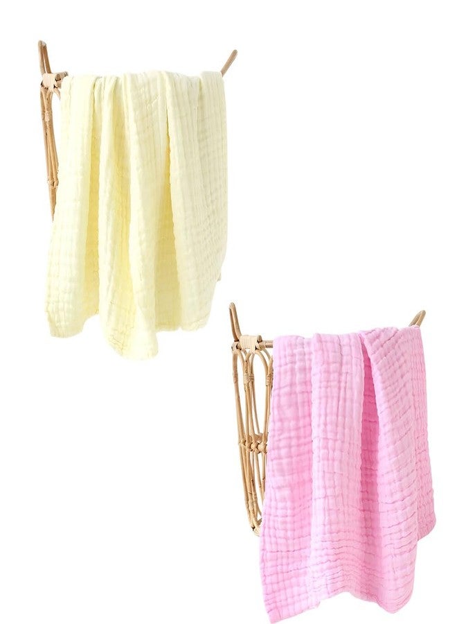 JUST GOODS Organic 100% Cotton Muslin Baby Bath Towel - Super Absorbent, Extra Soft, Eco-Friendly, Multi-Use for Newborns, Infants, Kids Boys & Girls | Combo Pack of 2, Yellow + Pink Towel - Image 1