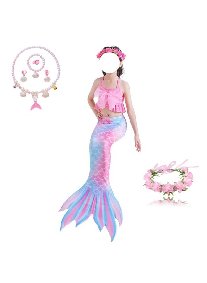 GGEROU Mermaid Princess Dress Up,Girls Mermaid Dress,Girls Party Cosplay,Princess Birthday Dress,Kids Costume Cosplay,Mermaid Skirt+Accessories(Blue+Pink)  - Image 2