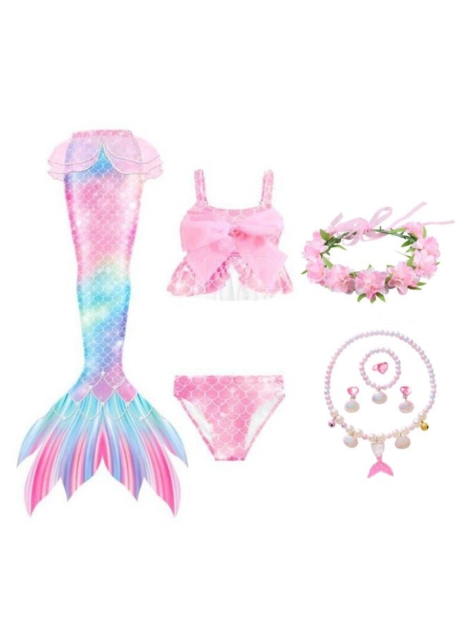 GGEROU Mermaid Princess Dress Up,Girls Mermaid Dress,Girls Party Cosplay,Princess Birthday Dress,Kids Costume Cosplay,Mermaid Skirt+Accessories(Blue+Pink)  - Image 1