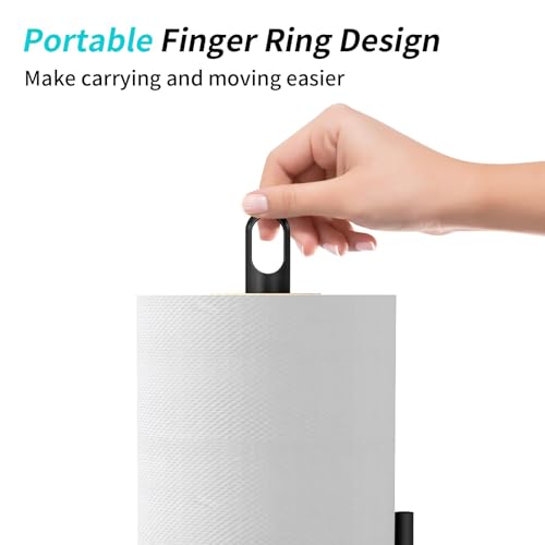 STWWO Paper Towel Holder Countertop Black Paper Towel Holder with Anti Slip Weighted Base Stainless Steel Heavy Duty Freestanding Papertowel Holder for Bathroom Kitchen Roll Holder - Image 3
