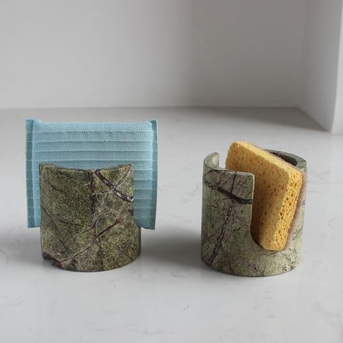 Nawgnail Natural Marble Travertine Sponge Holder for Kitchen Counter, Drying Rack, Sponge Caddy for Sink Organizer - Green Rainforest Marble - Image 5