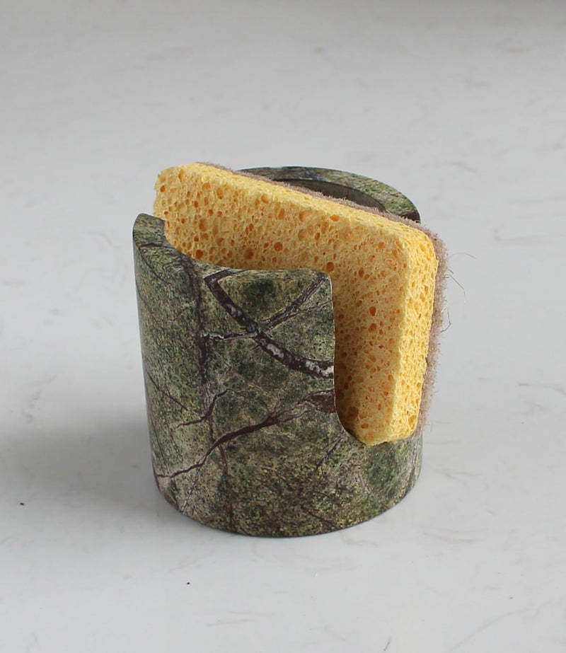 Nawgnail Natural Marble Travertine Sponge Holder for Kitchen Counter, Drying Rack, Sponge Caddy for Sink Organizer - Green Rainforest Marble - Image 1