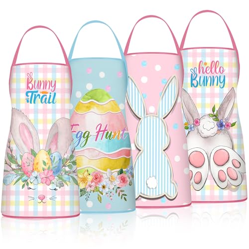 Skicuff 4 Pack 23x30 Inch Easter Bunny Eggs Aprons Buffalo Plaid Aprons Vintage Chef Bib Adjustable Washable Kitchen ApronsVivid Style - Image 1