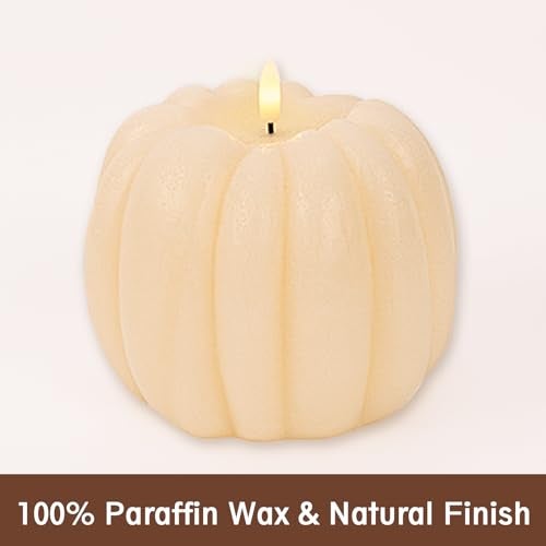 MOREDOTS Fall Decorations for Home - Fall Decor - Flickering Flameless Wax Pumpkin LED Candle with Timer Remote - Light Up Pumpkin Candle for Mantel Table - Thanksgiving Centerpiece for Autumn Indoor Decor - Image 2