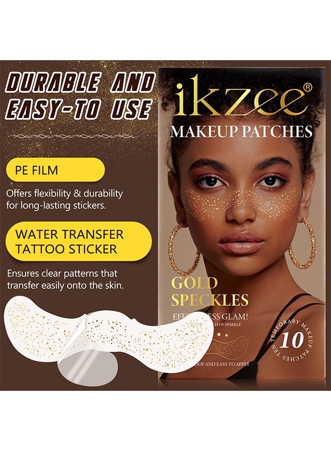 اي كيه زيد اي اي لاصقات مكياج، نمش لامع مؤقت لتزيين الوجه - عبوة تحتوي على 10 قطع من نجوم الوجه والجسم الذهبية اللامعة، نمش صناعي للمهرجانات والحفلات والحفلات الموسيقية - سهل التطبيق ويدوم طويلاً - Image 2