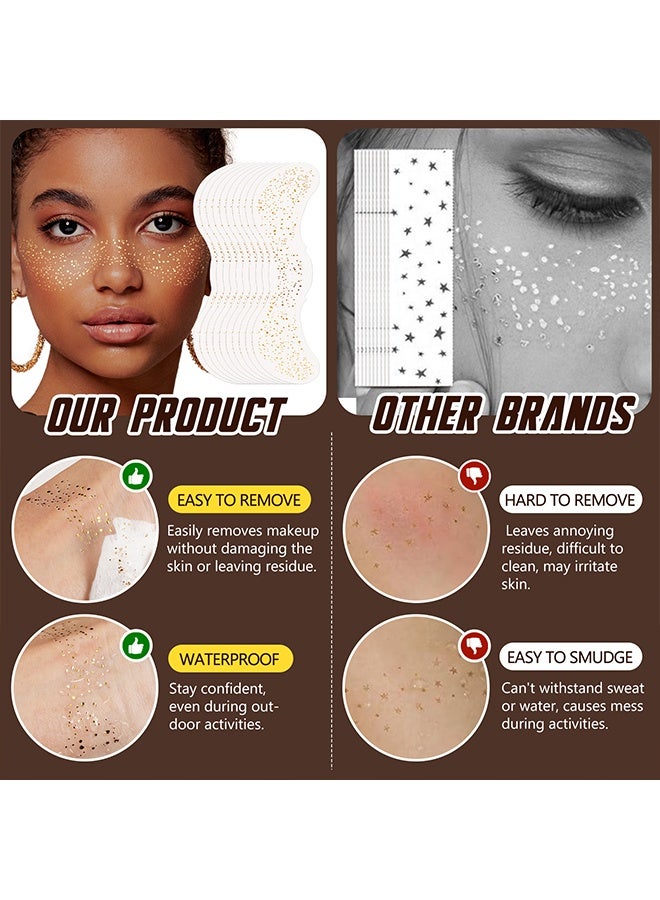 اي كيه زيد اي اي لاصقات مكياج، نمش لامع مؤقت لتزيين الوجه - عبوة تحتوي على 10 قطع من نجوم الوجه والجسم الذهبية اللامعة، نمش صناعي للمهرجانات والحفلات والحفلات الموسيقية - سهل التطبيق ويدوم طويلاً - Image 4