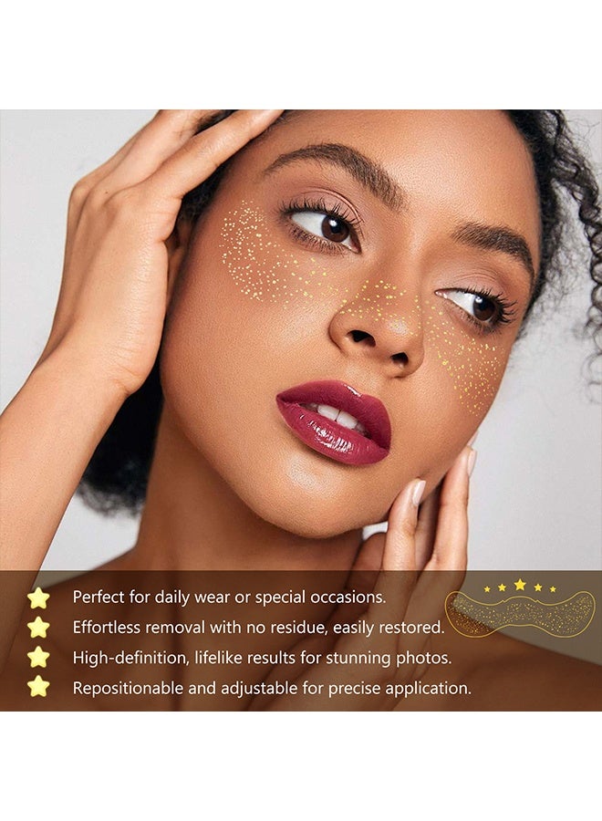 اي كيه زيد اي اي لاصقات مكياج، نمش لامع مؤقت لتزيين الوجه - عبوة تحتوي على 10 قطع من نجوم الوجه والجسم الذهبية اللامعة، نمش صناعي للمهرجانات والحفلات والحفلات الموسيقية - سهل التطبيق ويدوم طويلاً - Image 5