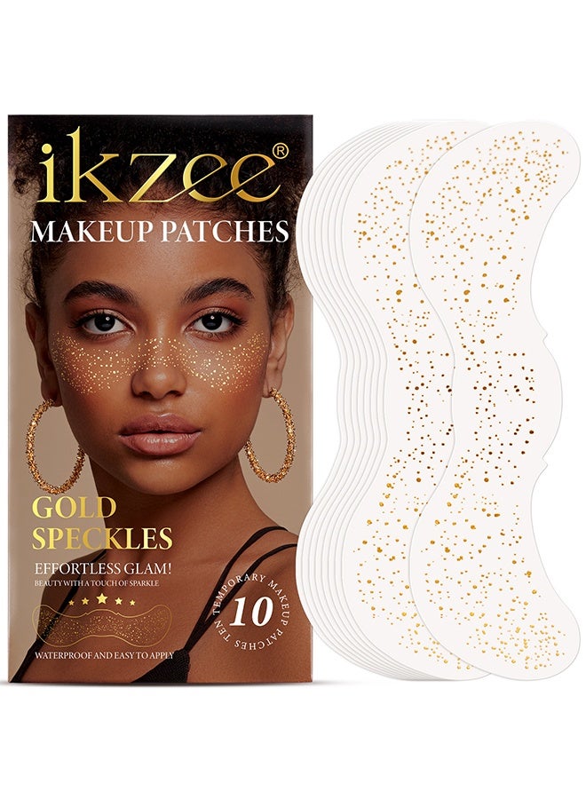اي كيه زيد اي اي لاصقات مكياج، نمش لامع مؤقت لتزيين الوجه - عبوة تحتوي على 10 قطع من نجوم الوجه والجسم الذهبية اللامعة، نمش صناعي للمهرجانات والحفلات والحفلات الموسيقية - سهل التطبيق ويدوم طويلاً - Image 1