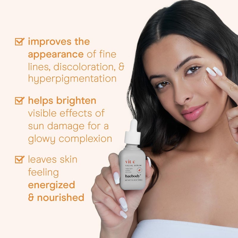 Baebody Made in USA Vitamin C Face Serum - Vitamin C Serum for Dark Spots and Dull Skin - With Hyaluronic Acid (1 fl oz/30 ml) - Image 4