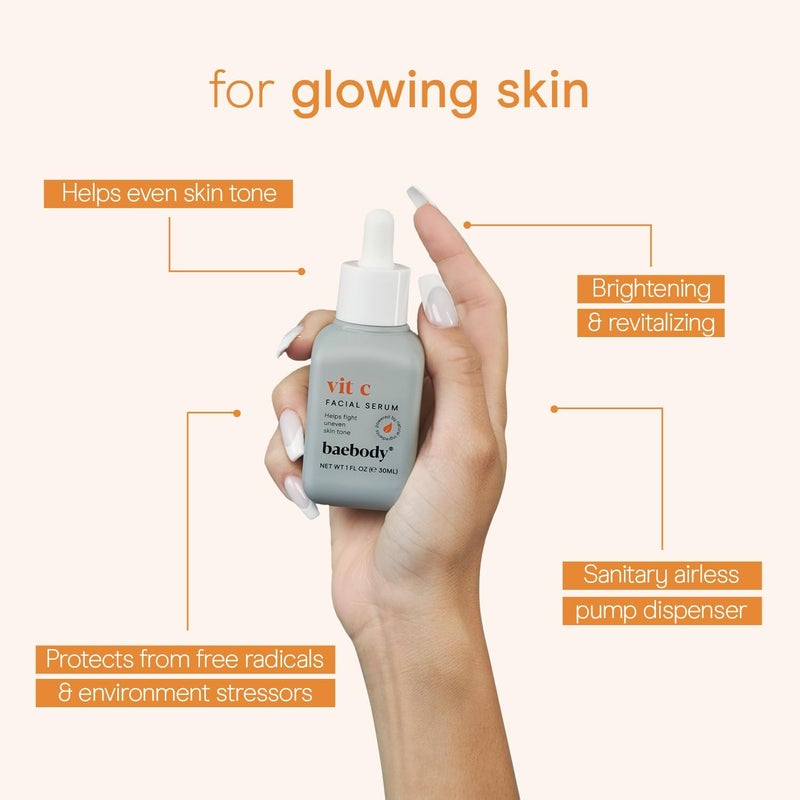 Baebody Made in USA Vitamin C Face Serum - Vitamin C Serum for Dark Spots and Dull Skin - With Hyaluronic Acid (1 fl oz/30 ml) - Image 3