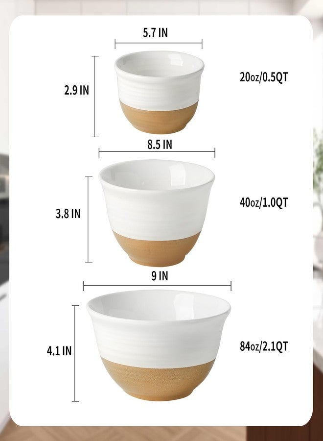 HASENSE Ceramic Mixing Bowls, Large Serving Salad Pasta Bowls Set, 2.1/1.0/0.5 Qt for Entertaining, White Nesting Batter Bowls for Prepping Baking, Dishwasher Microwave Safe, Set of 3 - Image 3