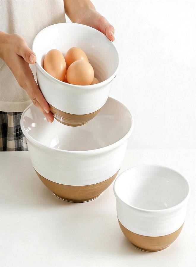 HASENSE Ceramic Mixing Bowls, Large Serving Salad Pasta Bowls Set, 2.1/1.0/0.5 Qt for Entertaining, White Nesting Batter Bowls for Prepping Baking, Dishwasher Microwave Safe, Set of 3 - Image 1