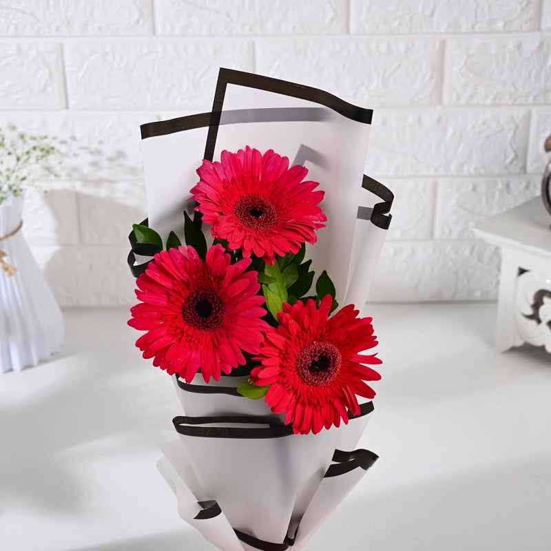 FlowerAura Fresh Live Flower Bouquet of 3 Pink Gerberas Flowers For Birthday Gift Anniversary Gift Wedding Gift Valentines Day Gift Gift For Special Occasion Same Day Delivery - Image 2