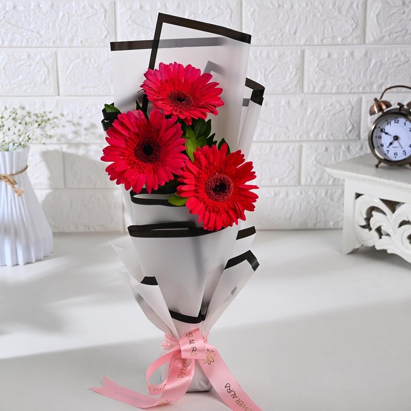 FlowerAura Fresh Live Flower Bouquet of 3 Pink Gerberas Flowers For Birthday Gift Anniversary Gift Wedding Gift Valentines Day Gift Gift For Special Occasion Same Day Delivery - Image 3