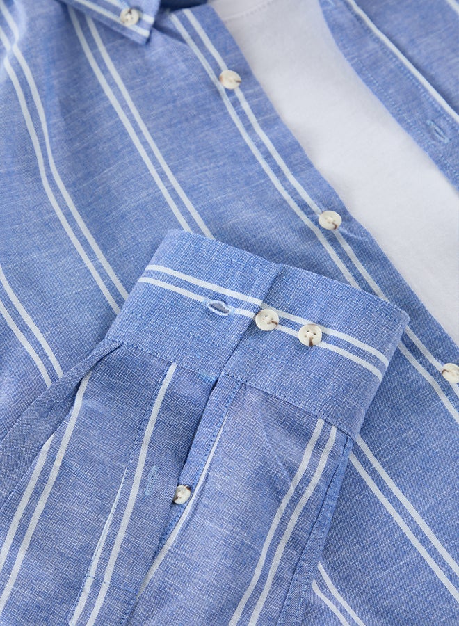 Blue Slim Fit Button Down Collar Pinstripe Shirt TMNSS20GO0092
