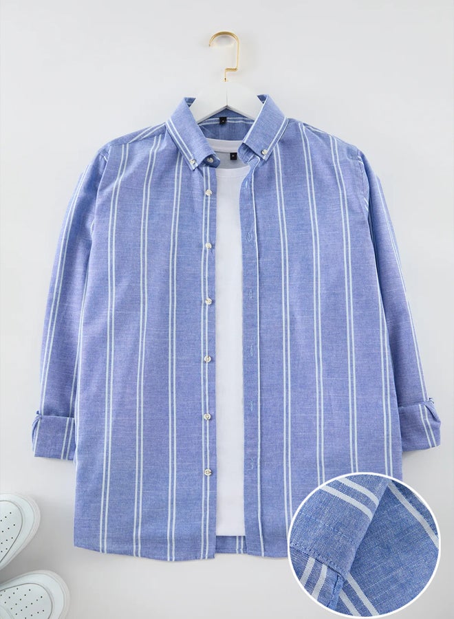 Blue Slim Fit Button Down Collar Pinstripe Shirt TMNSS20GO0092