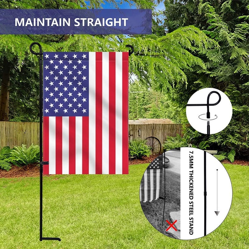 YEAHOME Garden Flag Holder Stand, 6mm Weather-Proof Yard Flag Pole Black Metal Powder-Coated Flagpole with Tiger Clip and Rubber Stopper for Garden Flags Outdoor Decoration - Image 3