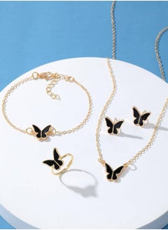 Fashionable women accessories set consisting of butterfly necklace with ring earrings and bracelet