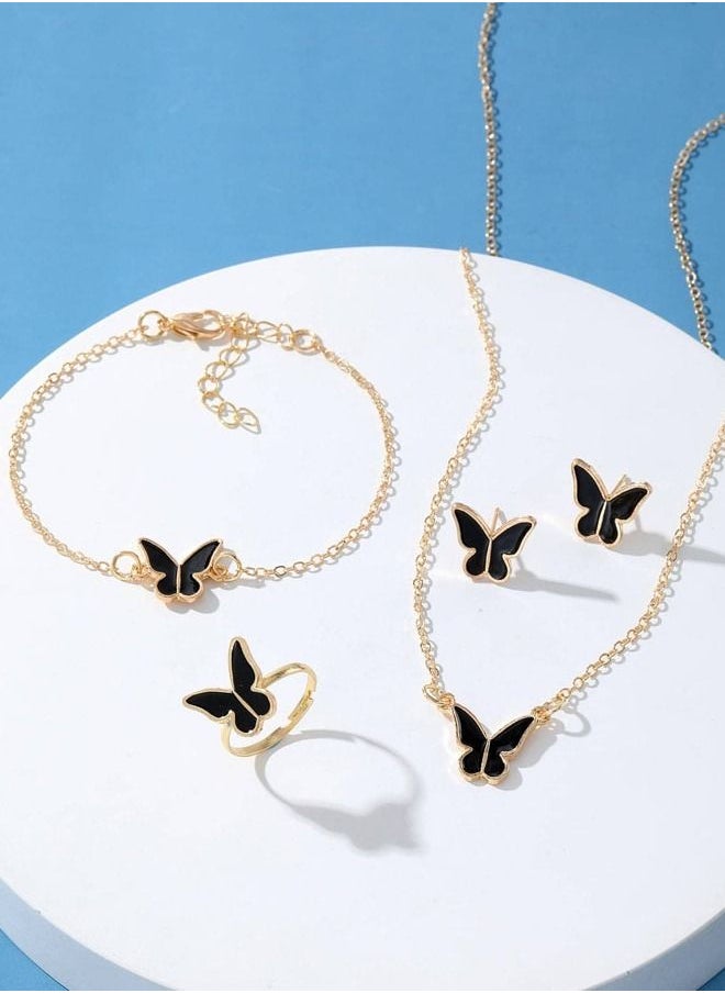 Generic - Fashionable women accessories set consisting of butterfly necklace with ring earrings and bracelet - Image 1