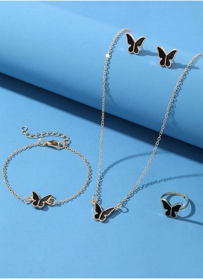 Generic - Fashionable women accessories set consisting of butterfly necklace with ring earrings and bracelet - Image 1