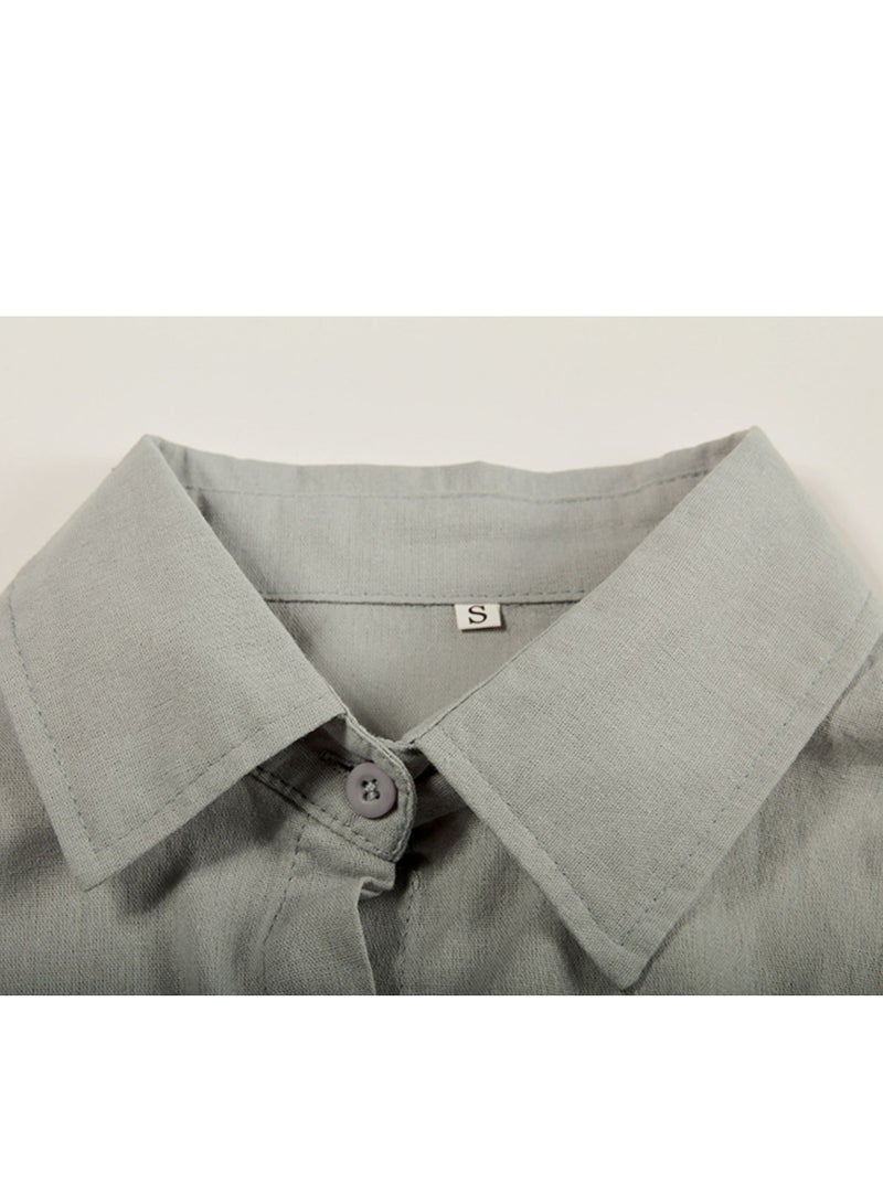 roaiss Ladies Comfortable Cotton Linen 2 Piece Suit for Daily Commute - Shirt and Wide Leg Pants Set with Simple Loose Fit Design for Leisure - Image 4