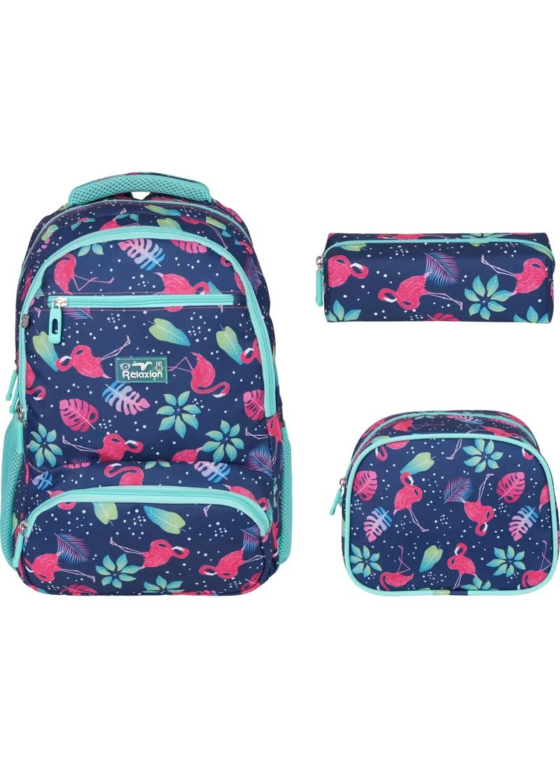 ريلاكسن Navy Blue Swan Patterned Triple School Set 8650-2