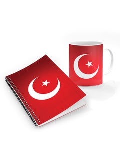 Designer Printed Coffee Mug + A5 Spiral Notebook Memo Notepad Journal Personalised Combo Gift Set - Flag of Turkey