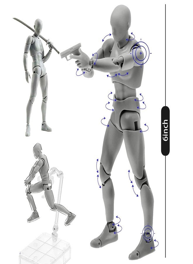 Haniforever Artists Manikin Action Figure Drawing Model,Figure Model for Sketching, Painting, Drawing, Human Mannequin Body Kun Doll Male Action Figure DX Set (Grey,Male) - Image 3