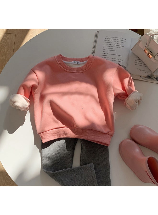 Children's Clothing Fleece-lined Sweatshirt Autumn And Winter Boys' One-piece Austrian Velvet Blank Cultural Shirt Baby Warm Top Winter