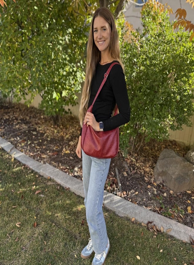 celestina Hobo Bags for Women, Ultra Soft Foldable Vegan Leather Shoulder Handbag, Stylish Slouchy Tote Purses, Burgundy, Medium - Image 2