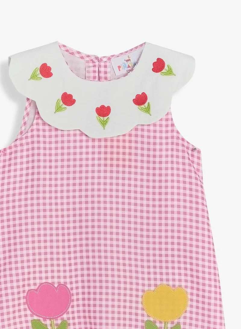 Pinata  Flower Embroidered Collar Gingham Dress for Women | Best Price UAE
