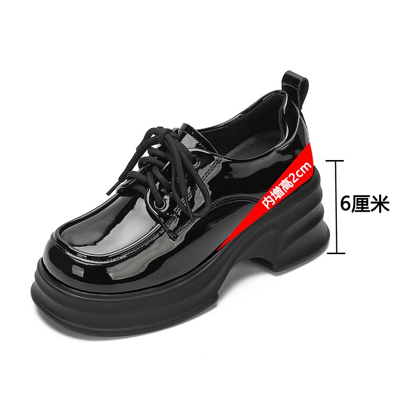 8Cm Small Height Inner Small Size Small Leather Shoes Women'S British Style Single-Layer Shoes Lace-Up Fleece-Lined Loafers Women'S - Image 1