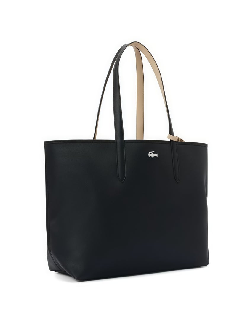 لاكوست حقيبة يد لاكوست النسائية مزدوجة الجوانب ذات السعة الكبيرة ذات اللونين، أنيقة ومتعددة الوظائف، أسود/مشمش - Image 2