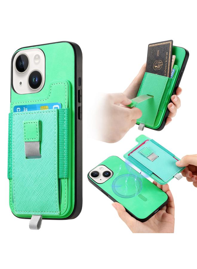 اس-توب جراب خلفي لهاتف iPhone 14 Retro Magsafe Cross من الجلد مع حقيبة بطاقات قابلة للسحب - Image 1