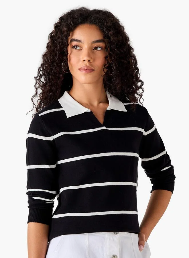 2Xtremz 2Xtremz Regular Fit Striped Collared Tricot Sweater