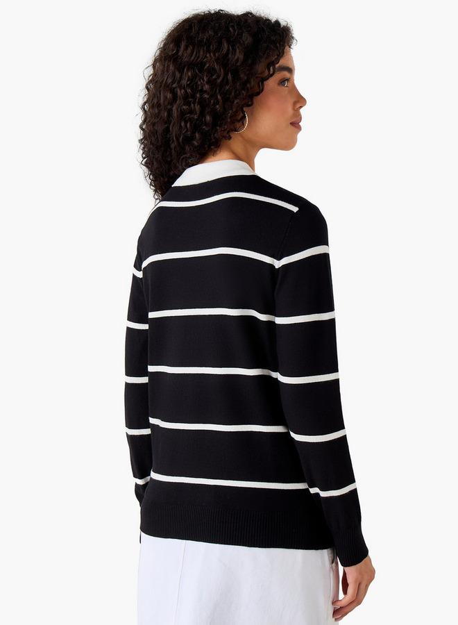 2Xtremz Regular Fit Striped Collared Tricot Sweater - Image 3