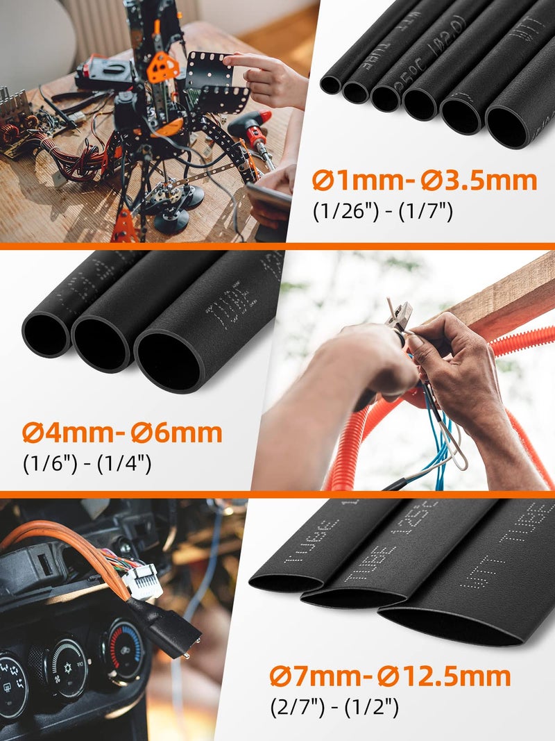 Eventronic 900PCS Wire Heat Shrink Tubing Kit, Industrial Heat-Shrink Tubing for Wires, 2:1 Marine Grade Heat Shrink Wrap, Premium Large Electrical Waterproof Heat Shrink Tape (Black 12 Sizes) - Image 3