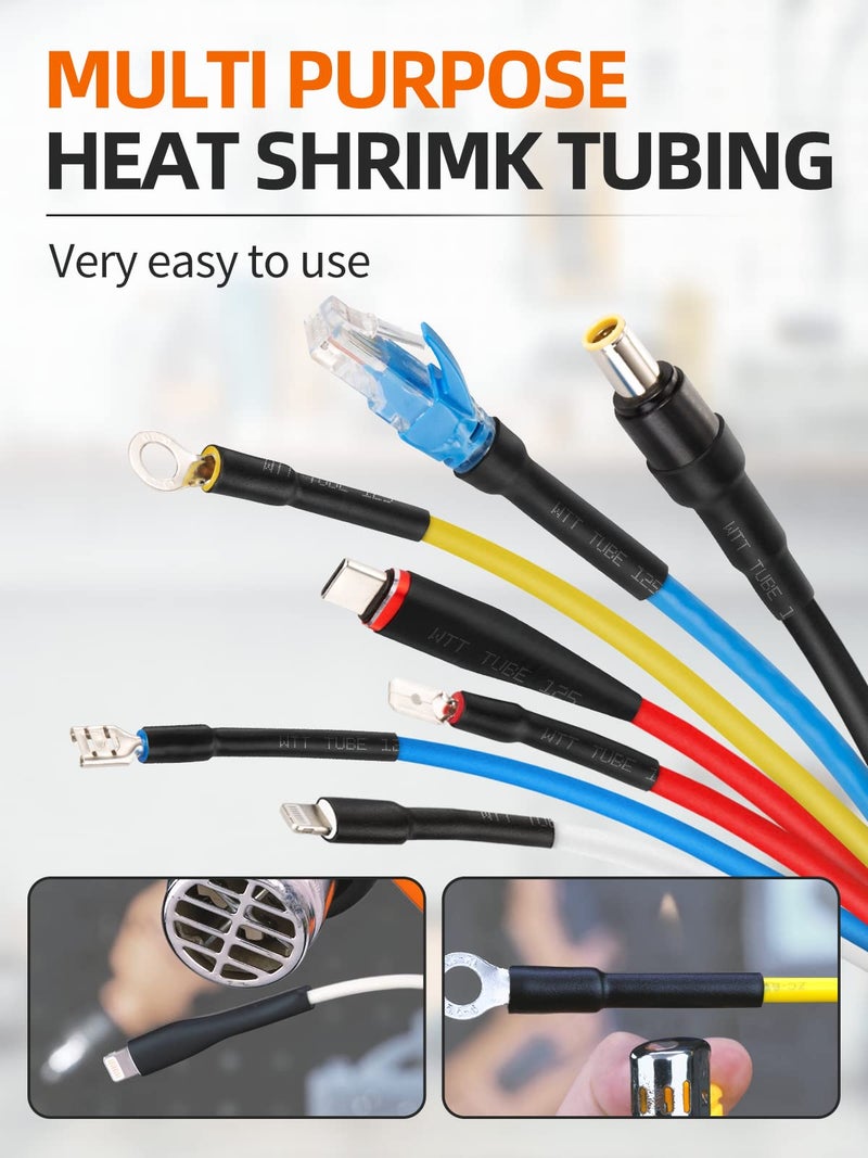Eventronic 900PCS Wire Heat Shrink Tubing Kit, Industrial Heat-Shrink Tubing for Wires, 2:1 Marine Grade Heat Shrink Wrap, Premium Large Electrical Waterproof Heat Shrink Tape (Black 12 Sizes) - Image 4
