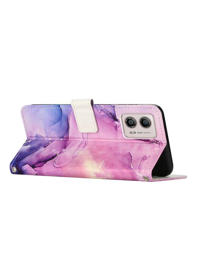 S-TOP Case For Motorola Moto G73 Painted Marble Pattern Leather Phone Case - Image 3