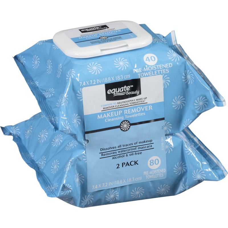 Equate Makeup Remover Cleansing Towelettes, 40 Ct, 2 Pk - Image 1